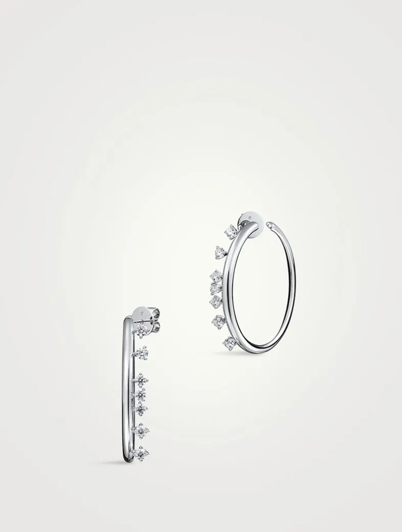 Medium Barre 18K White Gold Floating Diamond Hoop Earrings