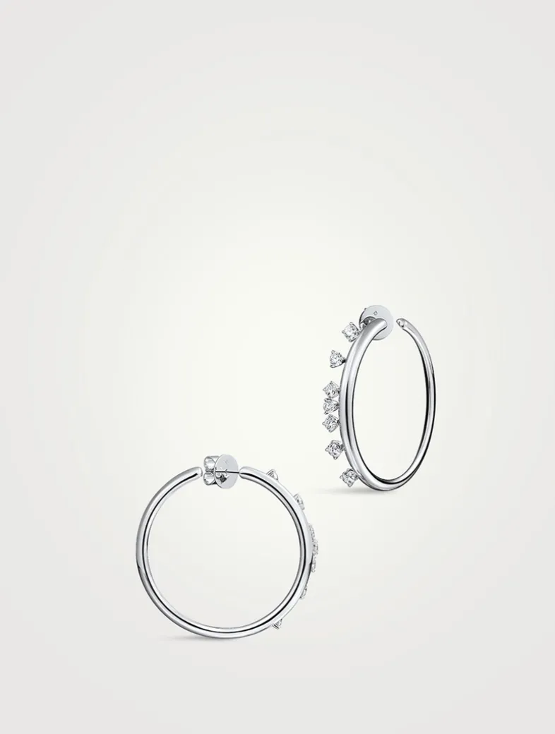 Medium Barre 18K White Gold Floating Diamond Hoop Earrings