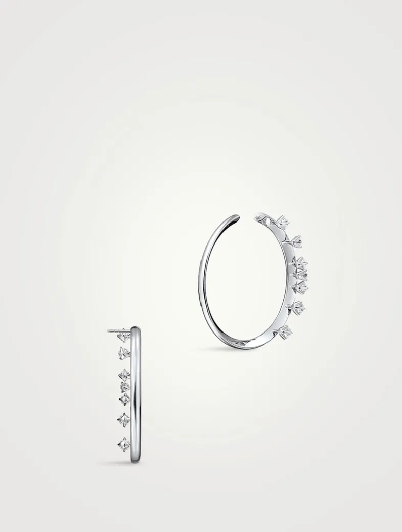 Medium Barre 18K White Gold Floating Diamond Hoop Earrings