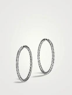 Medium Carved Chain Sterling Silver Hoop Earrings