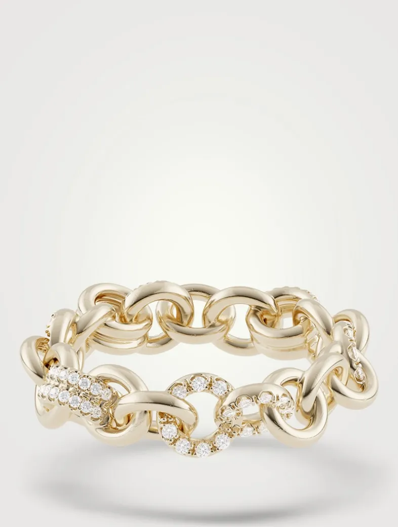 Medium 18K Gold Fused Serpens Ring With Pavé Diamonds