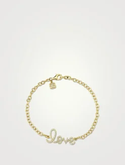 Medium 14K Gold Love Script Chain Bracelet With Diamonds