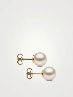 Medium 18K Yellow Gold Pearl Stud Earrings