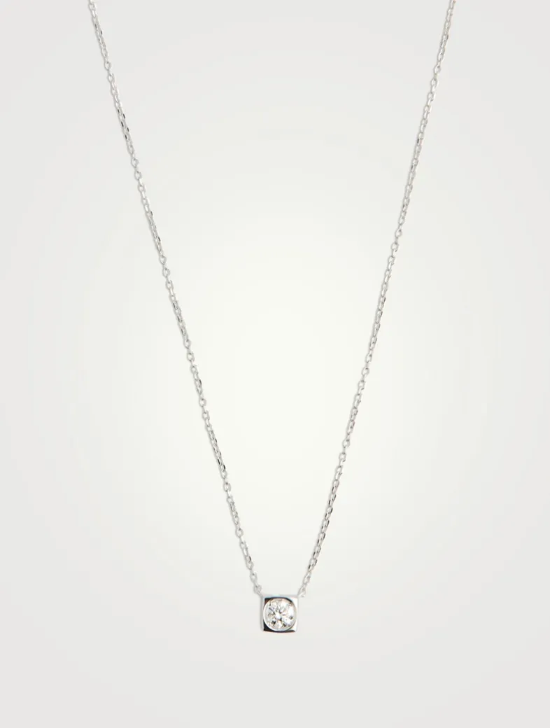 Medium Le Cube Diamant 18K White Gold Necklace With Diamond