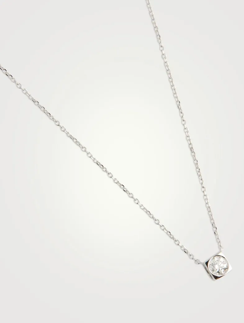 Medium Le Cube Diamant 18K White Gold Necklace With Diamond