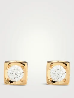 Medium Le Cube Diamant 18K Gold Earrings With Diamonds