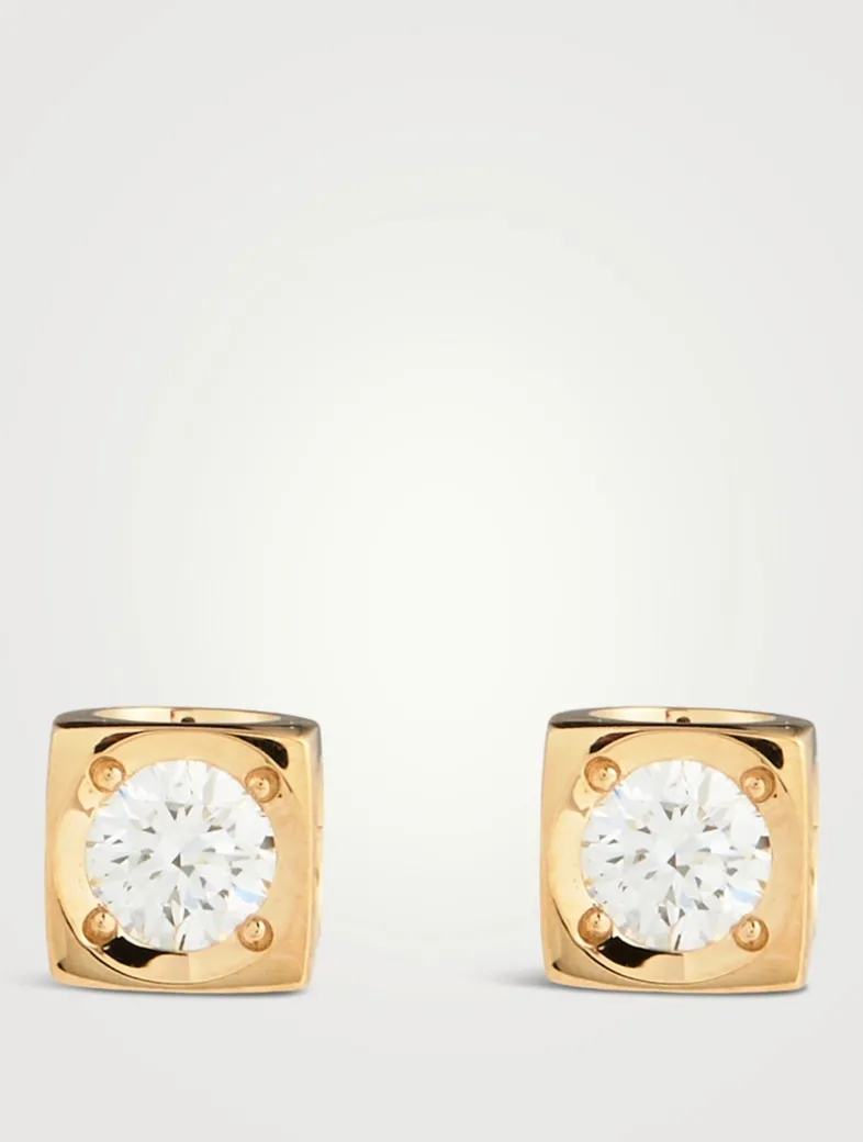 Medium Le Cube Diamant 18K Gold Earrings With Diamonds