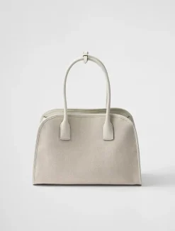 Medium Linen Blend And Leather Tote Bag