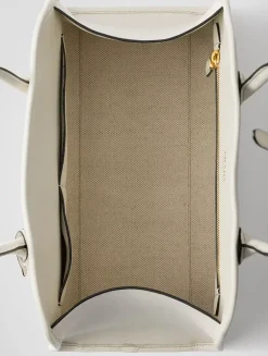 Medium Linen Blend And Leather Tote Bag