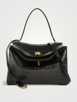 Medium Rodeo Croc-Embossed Leather Satchel