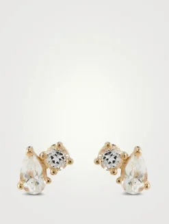 Mel Soldera 14K Gold Jumelle Stud Earrings With White Topaz