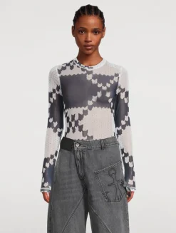 Mesh Long-Sleeve T-Shirt In Fair Isle Print