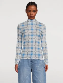 Mesh Turtleneck In Logo Grid Print