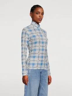 Mesh Turtleneck In Logo Grid Print