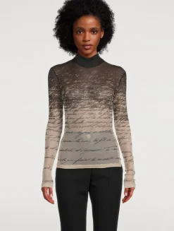 Mesh Turtleneck In Love Letter Print