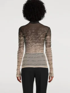 Mesh Turtleneck In Love Letter Print