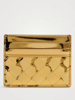 Metallic Intrecciato Leather Card Case
