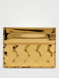 Metallic Intrecciato Leather Card Case