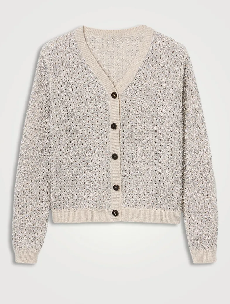 Metallic Linen Silk Pointelle Cardigan