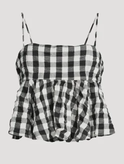 Mia Peplum Tank Top In Gingham Print