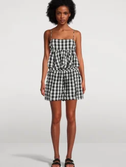 Mia Peplum Tank Top In Gingham Print