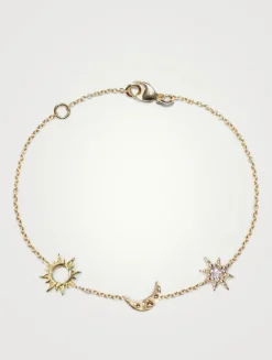 Micro Aztec Gold Starburst Link Bracelet With White Topaz