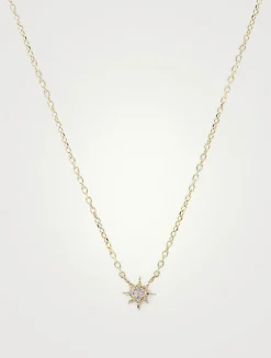 Micro Aztec 14K Gold North Star Necklace With Diamonds