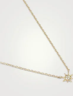 Micro Aztec 14K Gold North Star Necklace With Diamonds