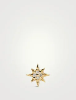 Micro Aztec 14K Gold North Star Stud Earring With Diamonds
