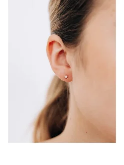 Micro Aztec 14K Gold North Star Stud Earring With Diamonds