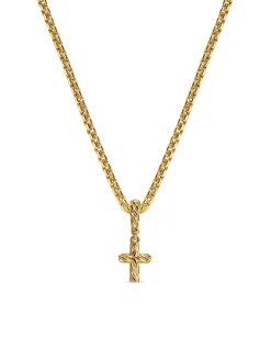Micro Pavé Cross Amulet In 18k Yellow Gold With Diamonds, 8mm