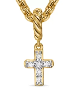 Micro Pavé Cross Amulet In 18k Yellow Gold With Diamonds, 8mm