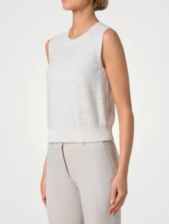 Micro-Sequined Knit Sleeveless Top
