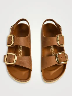 Milano Big Buckle Leather Slingback Sandals