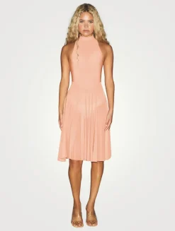 Milky Sheer Highneck Midi Dress