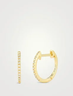 Mini 14K Gold Huggie Hoop Earrings With Diamonds