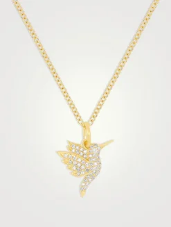 Mini 14K Gold Pavé Diamond Hummingbird Pendant Necklace