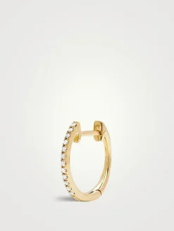 Mini 14K Yellow Gold Huggie Hoop Earring With Diamonds