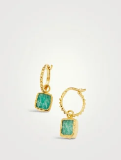 Mini Pyramid Charm Hoop Earrings With Amazonite