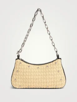 Mini T-Bar Studded Raffia Pouch