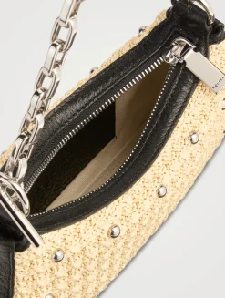 Mini T-Bar Studded Raffia Pouch