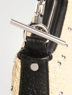 Mini T-Bar Studded Raffia Pouch