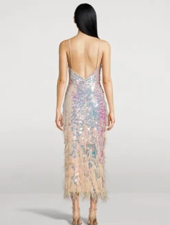 Miriana Feather-Trimmed Sequin Slip Dress