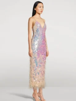 Miriana Feather-Trimmed Sequin Slip Dress