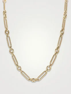 Miuccia 14K Gold Guilloche Long Chain Necklace