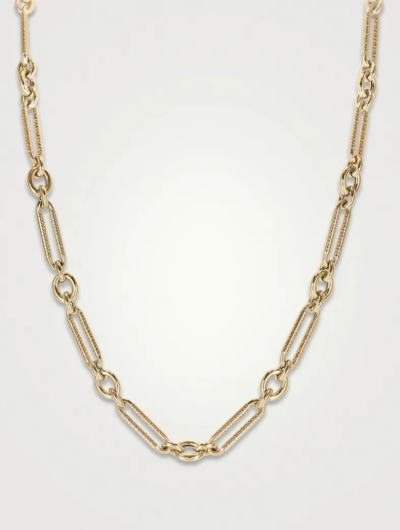 Miuccia 14K Gold Guilloche Long Chain Necklace