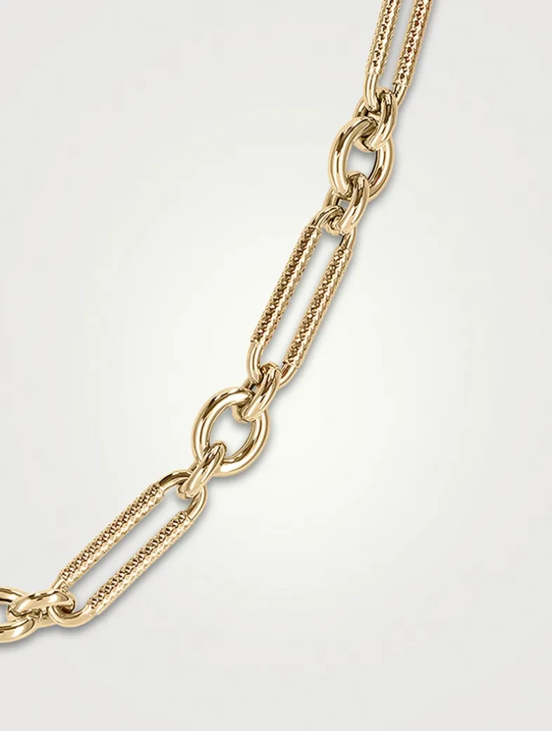 Miuccia 14K Gold Guilloche Long Chain Necklace
