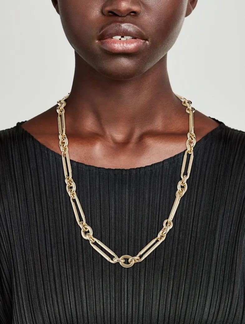 Miuccia 14K Gold Guilloche Long Chain Necklace
