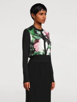 Mixed-Media Cardigan In Floral Print