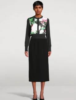 Mixed-Media Cardigan In Floral Print